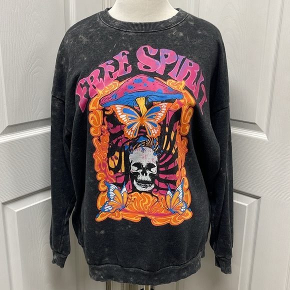 No Boundaries FREE SPIRIT Black Mineral Washed Sweatshirt XXL (19) - Picture 1 of 8